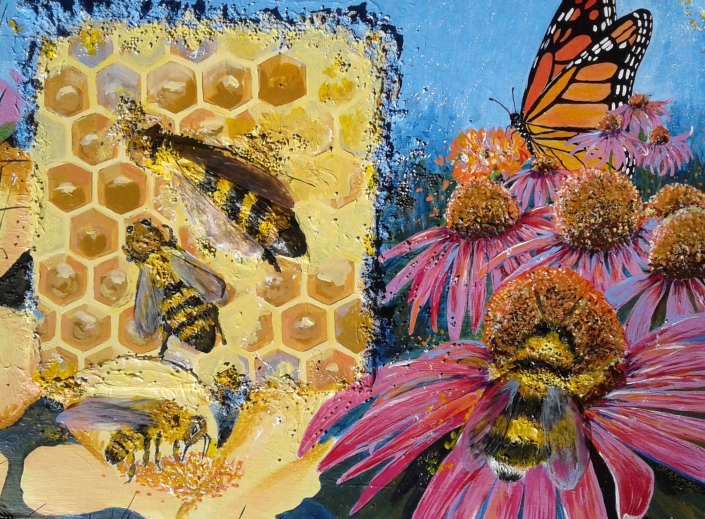 MA Kinane Artwork bees on honeycomb
